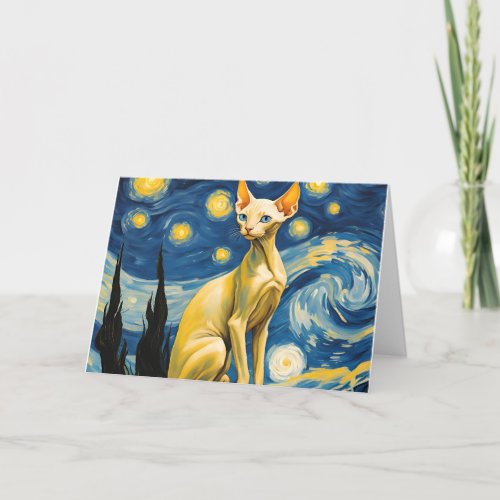 Starry Night Elf Sphynx Cat Stationary Blank Thank You Card