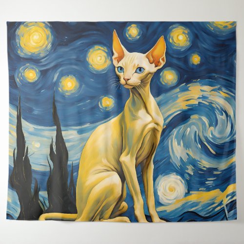 Starry Night Elf Sphynx Cat Wall Art Decor Tapestry