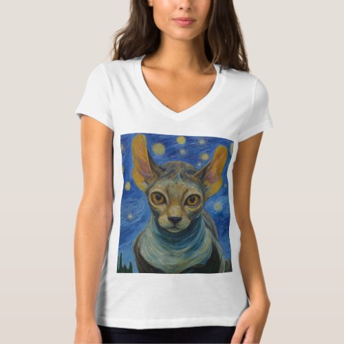 Starry Night Elf Sphynx Cat Womens T_shirt