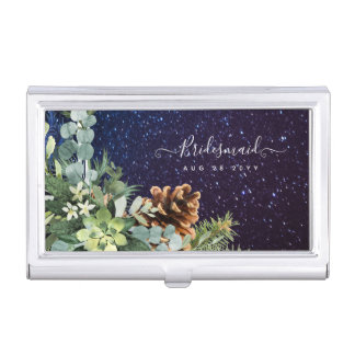 Starry Night Eucalyptus Blue Thistle WinterWedding Business Card Case
