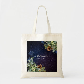 Starry Night Eucalyptus Blue Thistle WinterWedding Tote Bag