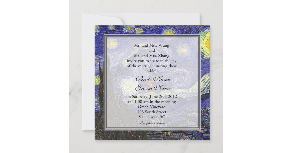 Starry Night, famous fine art wedding Invitation | Zazzle