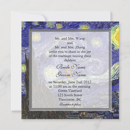 Starry Night famous fine art wedding Invitation