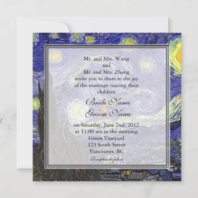 Starry Night, famous fine art wedding invitation. Invitation | Zazzle