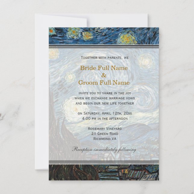Starry Night, famous fine art wedding invitation. Invitation (Front)
