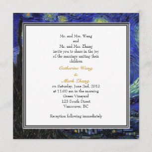 Starry Night, famous fine art wedding invitation. Invitation