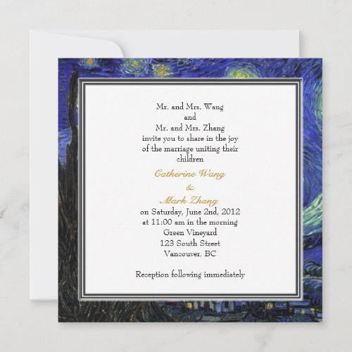 Starry Night famous fine art wedding invitation Invitation