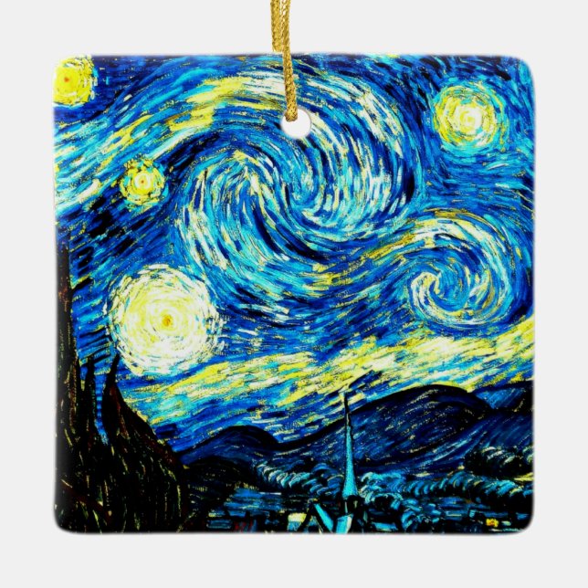 Starry Night, famous painting by van Gogh, Ceramic Ornament (Front)