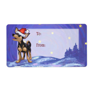 Starry Night Festive Chihuahua in Santa Hat Label