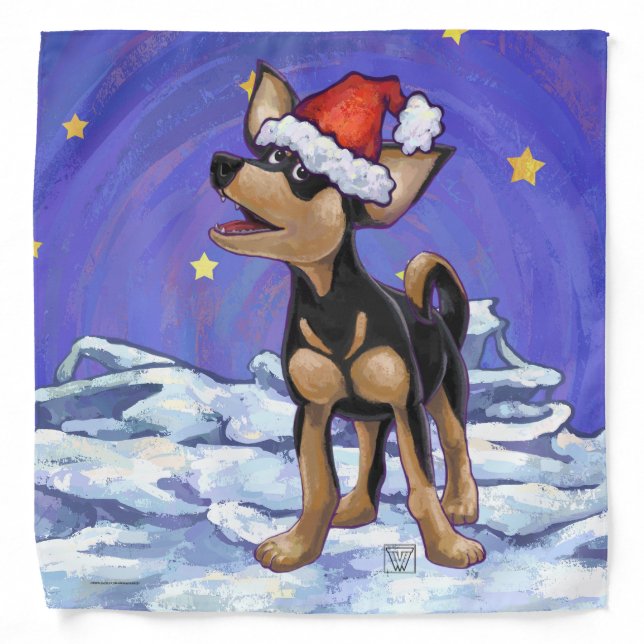 Starry Night Festive Chihuhua in Santa Hat Bandana (Front)