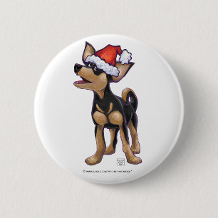 Starry Night Festive Chihuhua in Santa Hat Button