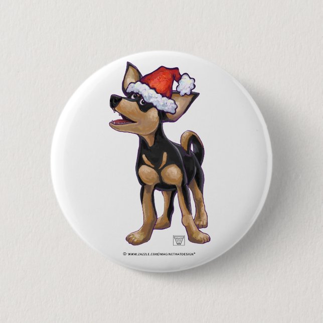 Starry Night Festive Chihuhua in Santa Hat Button (Front)