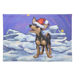 Starry Night Festive Chihuhua in Santa Hat Cloth Placemat