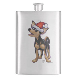 Starry Night Festive Chihuhua in Santa Hat Flask