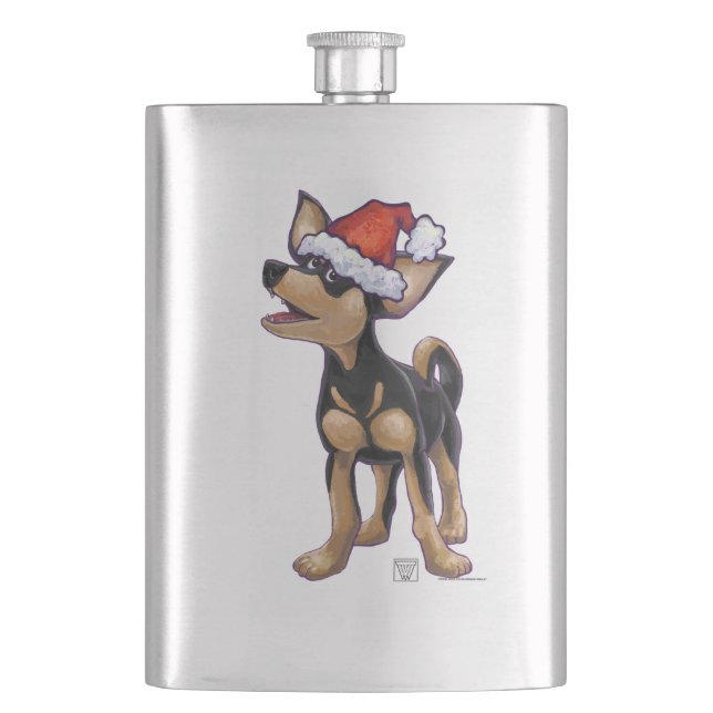 Starry Night Festive Chihuhua in Santa Hat Flask (Front)