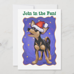 Starry Night Festive Chihuhua in Santa Hat Invitation