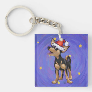 Starry Night Festive Chihuhua in Santa Hat Keychain