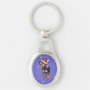 Starry Night Festive Chihuhua in Santa Hat Keychain