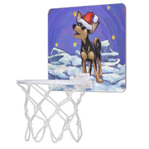 Starry Night Festive Chihuhua in Santa Hat Mini Basketball Hoop