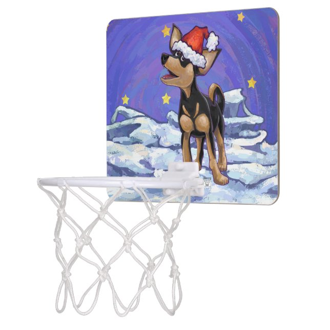 Starry Night Festive Chihuhua in Santa Hat Mini Basketball Hoop (Left)
