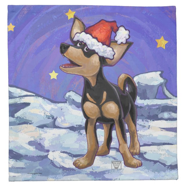 Starry Night Festive Chihuhua in Santa Hat Napkin (Front)