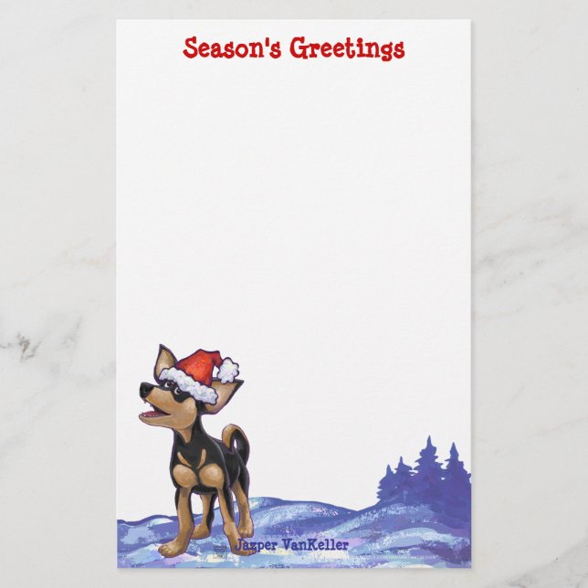 Starry Night Festive Chihuhua in Santa Hat Stationery (Front)