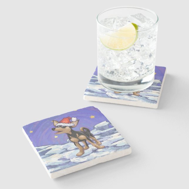 Starry Night Festive Chihuhua in Santa Hat Stone Coaster (Side)