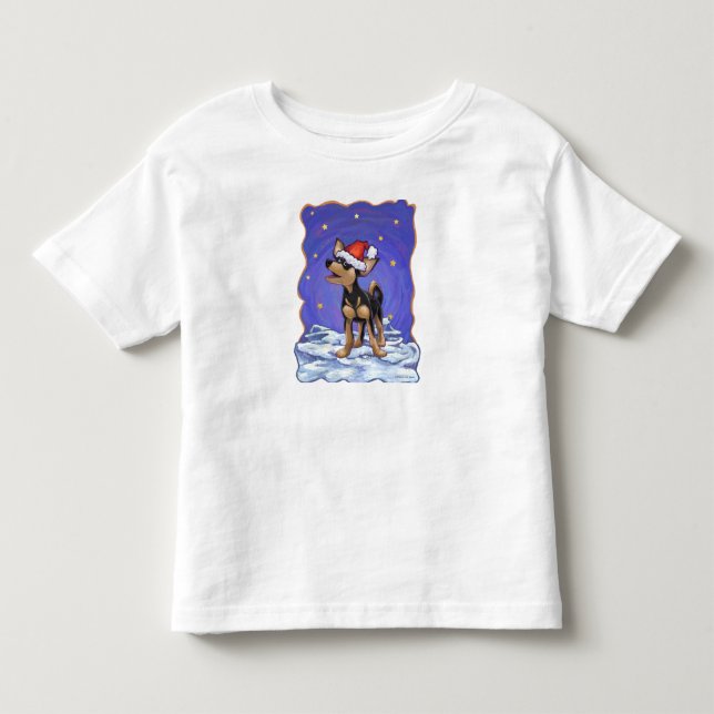 Starry Night Festive Chihuhua in Santa Hat Toddler T-shirt (Front)