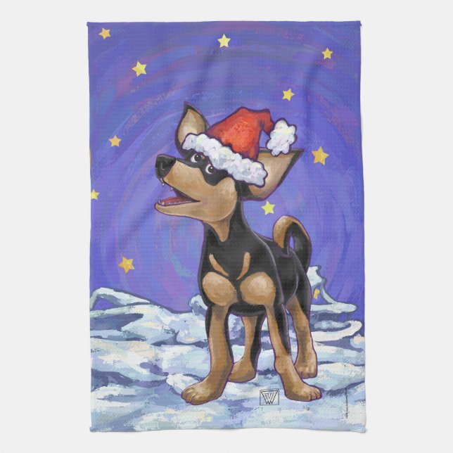 Starry Night Festive Chihuhua in Santa Hat Towel (Vertical)