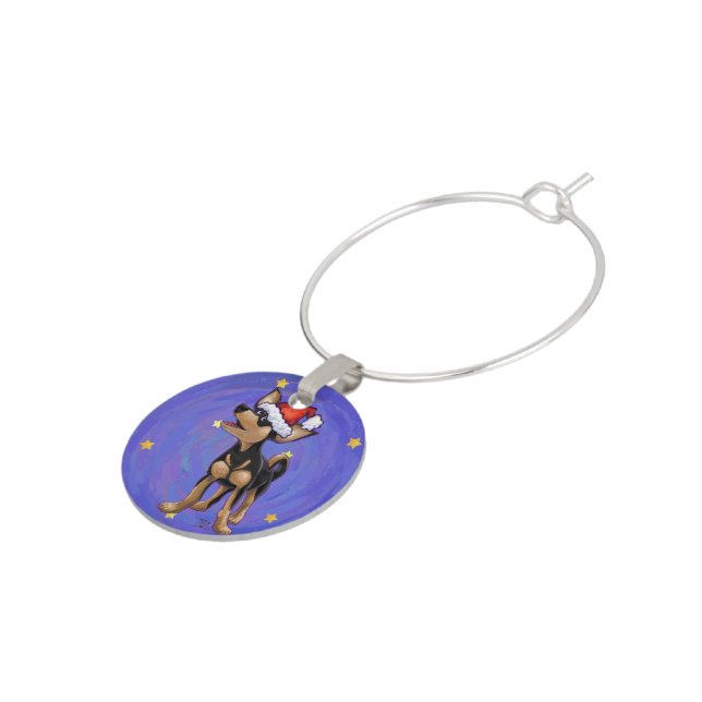 Starry Night Festive Chihuhua in Santa Hat Wine Glass Charm (Side)