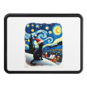 Starry Night Festive Christmas Black Cat Santa Hat Hitch Cover