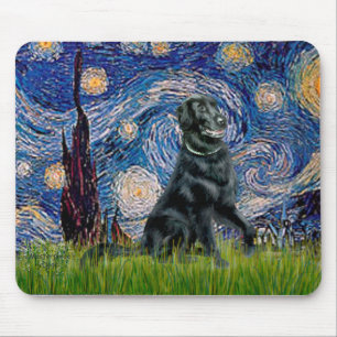 Starry Night - Flat Coated Retriever 2 Mouse Pad