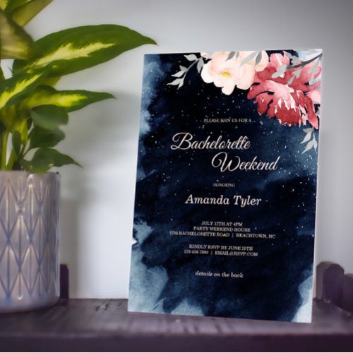 Starry Night Floral Bachelorette Weekend Invitation