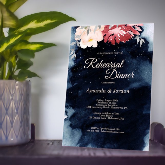 Starry Night Floral Rehearsal Dinner Invitation (Creator Uploaded)