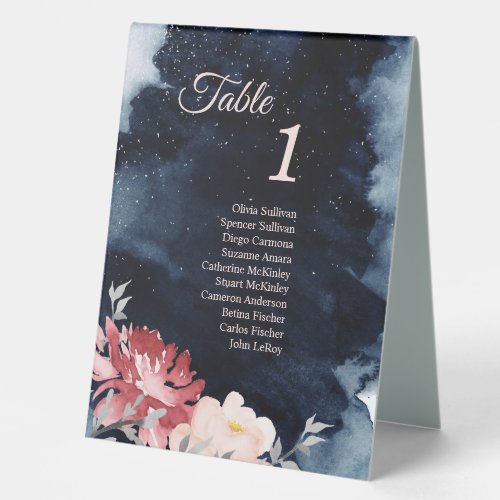 Starry Night Floral Table Tent Sign with Guests