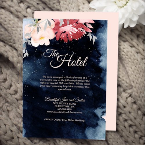 Starry Night Floral Wedding Accommodation Enclosure Card