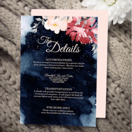 Starry Night Floral Wedding Details Enclosure Card