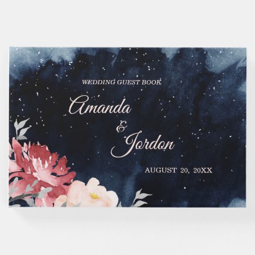 Starry Night Floral Wedding Guest Book