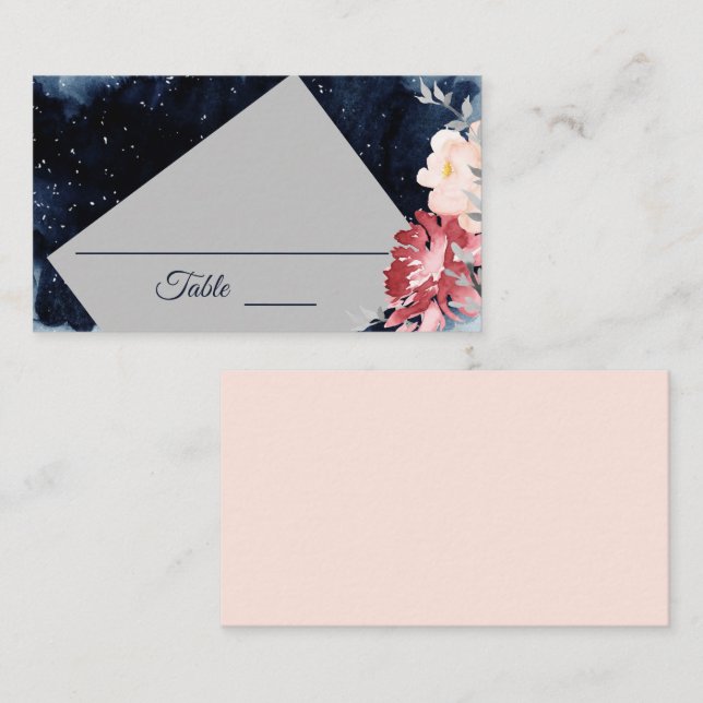 Starry Night Floral Wedding Place Card (Front/Back)