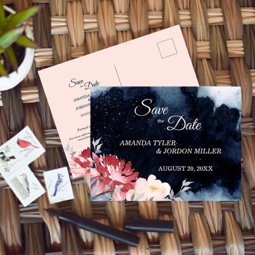 Starry Night Floral Wedding Save the Date Postcard