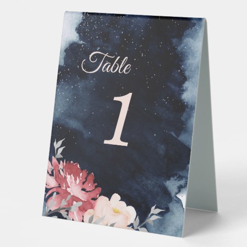 Starry Night Floral Wedding Table Number Tent Sign