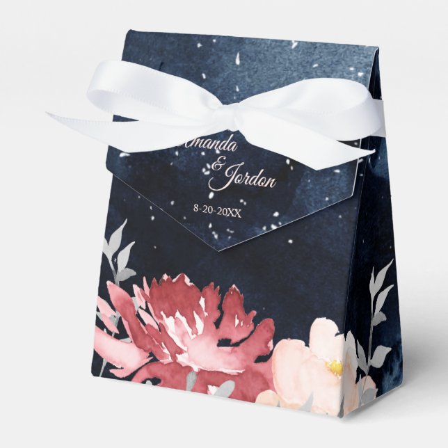 Starry Night Floral Wedding Tent Favor Box (Front Side)