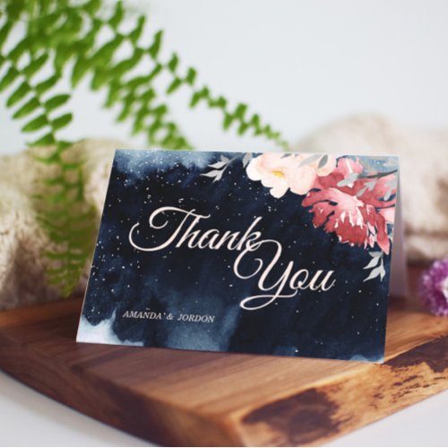 Starry Night Floral Wedding Thank You Card
