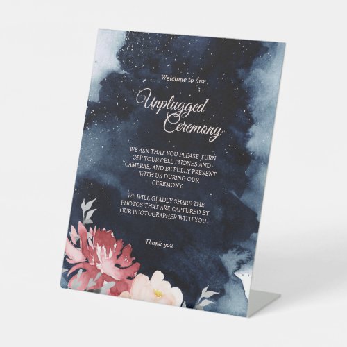 Starry Night Floral Wedding Unplugged Ceremony Pedestal Sign