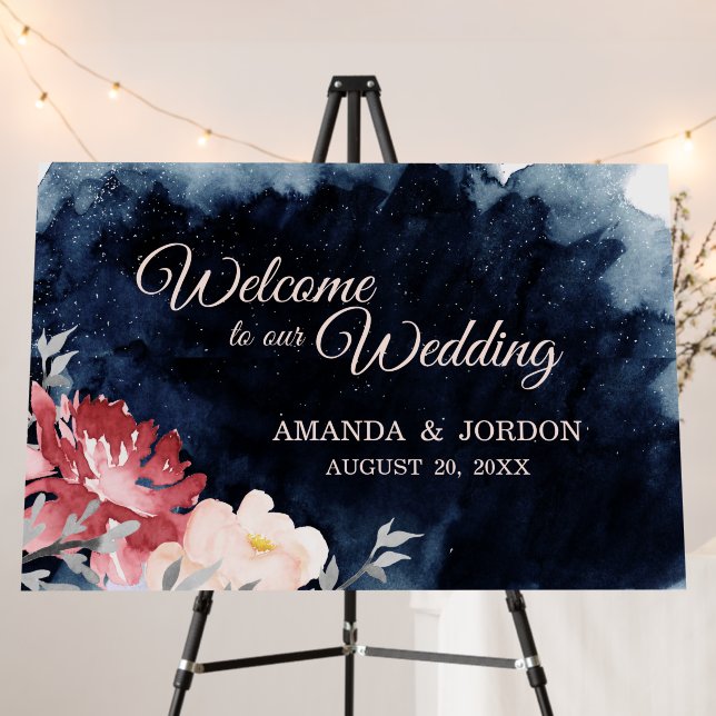 Starry Night Floral Wedding Welcome Sign (In Situ (Stand))