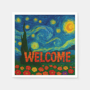 Starry Night Floral Welcome Artistic Design Napkins