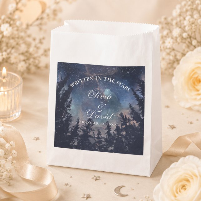Starry Night Forest Celestial Wedding Favor Bag (Starry Night Forest Celestial Wedding Favor Bag on an elegant celestial wedding table)