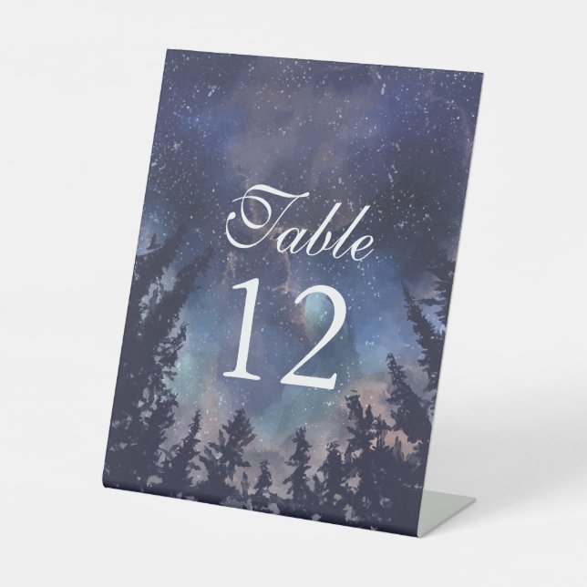 Starry Night Forest Celestial Wedding Table Number Pedestal Sign (Front)
