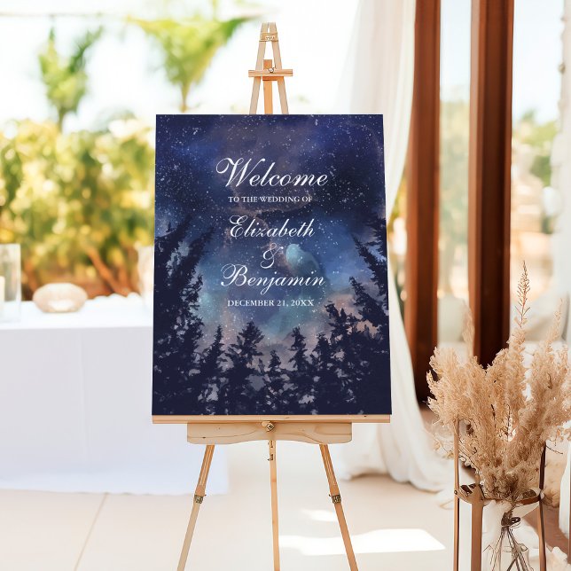 Starry Night Forest Celestial Wedding Welcome Sign (Starry Night Forest Welcome Foam Board)