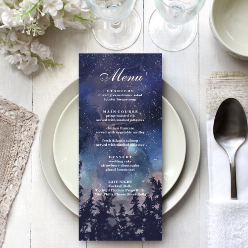 Starry Night Forest Wedding Menu Card